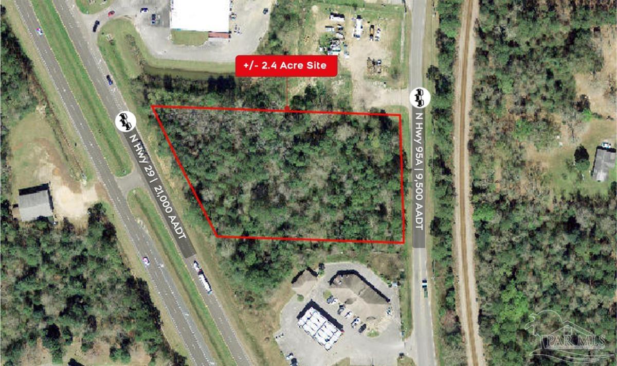 Excellent opportunity to purchase +/- 2.41 acres of commercial retail land located in Escambia County. The property has high visibility and easy access along Hwy 29. The area is highly trafficked with approximately 30,500 AADT, and the zoning is HC/LI (Heavy Commercial and Light Industrial), which allows for a wide variety of commercial and industrial uses. It would be ideal for a small retail or restaurant user with close proximity to the University of West Florida, International Paper Co., NAS Milton, and NAS Pensacola, Navy Federal Bank campus, and numerous other businesses.